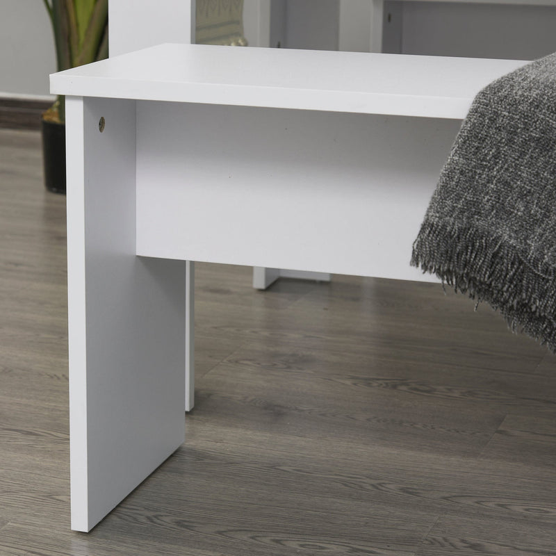 Kitchen Dining Table, 2 Benches Set, White, Space-Saver