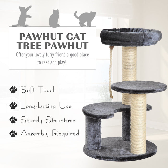 65cm Cat Tree, 2 Perch, Sisal Scratching Posts, Playhouse