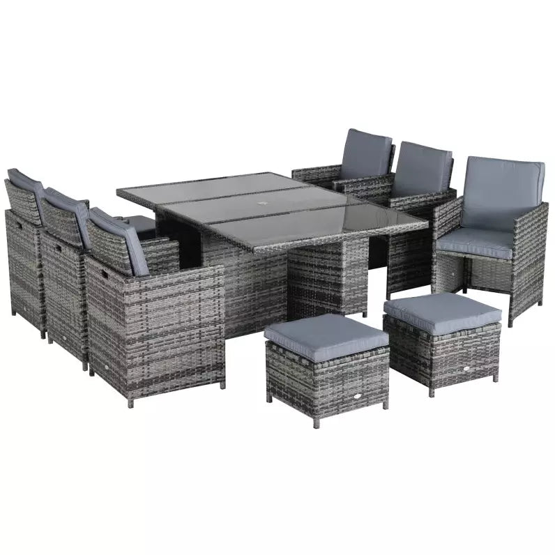 11pc Rattan Garden Furniture Cube Dining Set