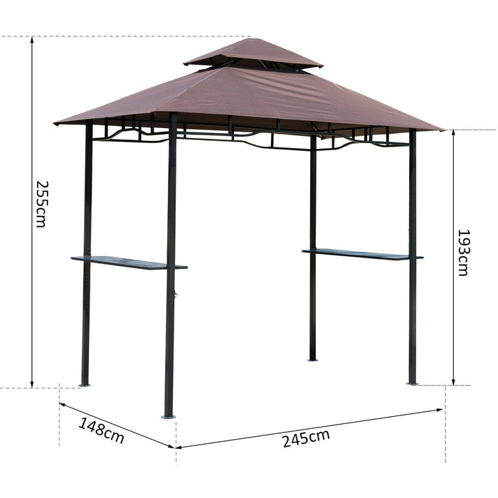 BBQ Gazebo Grill Canopy, 8ft Double-Tier, Coffee