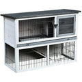 Fir Wood Animal Hutch With Slide Out Tray - Grey Pawhut