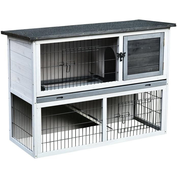 Fir Wood Animal Hutch With Slide Out Tray - Grey