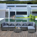 7 Seater Rattan Sofa Set with Wicker Table - Grey Outsunny