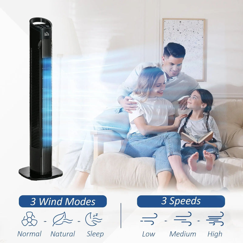 70° Oscillating Tower Fan with Remote, 3 Speed, 7.5h Timer Homcom