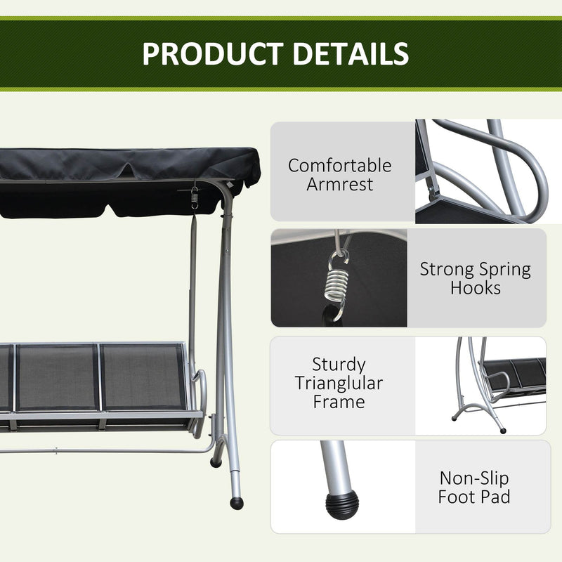 Deluxe 3 Seater Garden Swing Chair with Adjustable Canopy Outsunny