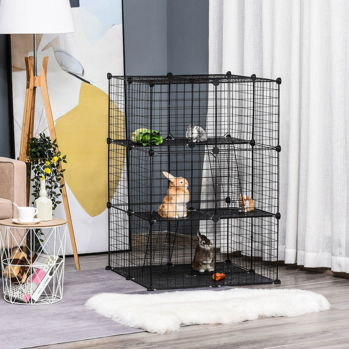 DIY Pet Play Pen, Metal Fence, 39 Panels, 3 Doors, Black