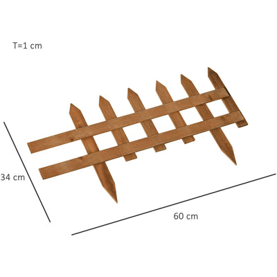 Wooden Border Fences, 60L x 1D x 34H cm, Pack of 12, Brown Outsunny