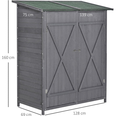 Small Wooden Shed - Storage Table, Asphalt Roof - Grey Outsunny