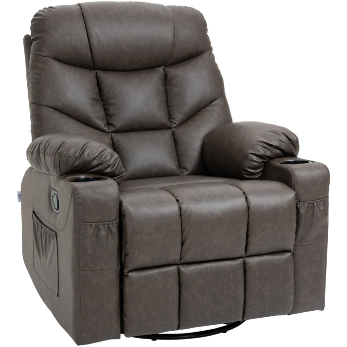 Brown Manual Recliner Chair with Cup Holders