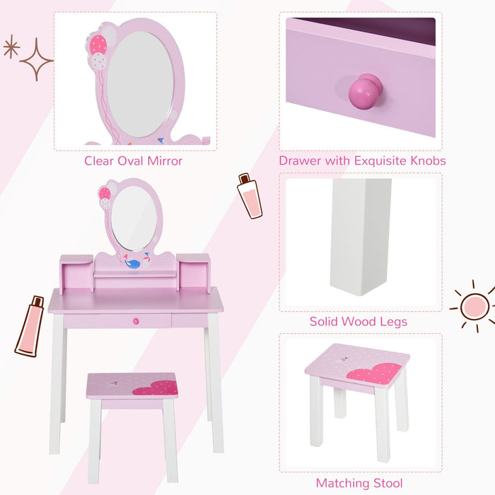 Kids Dressing Table With Mirror, Wooden, Fairy Theme