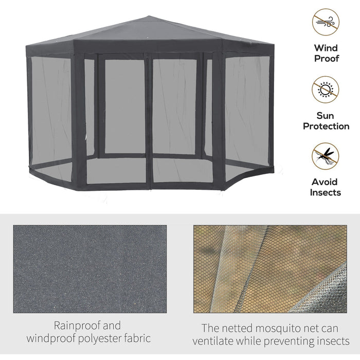 Hexagonal Gazebo With Mesh Sides, 4x4m