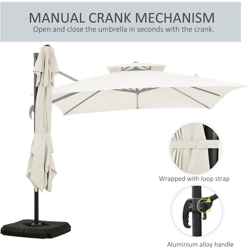 Premium Roma 3m Square Cantilever Parasol With Base Outsunny