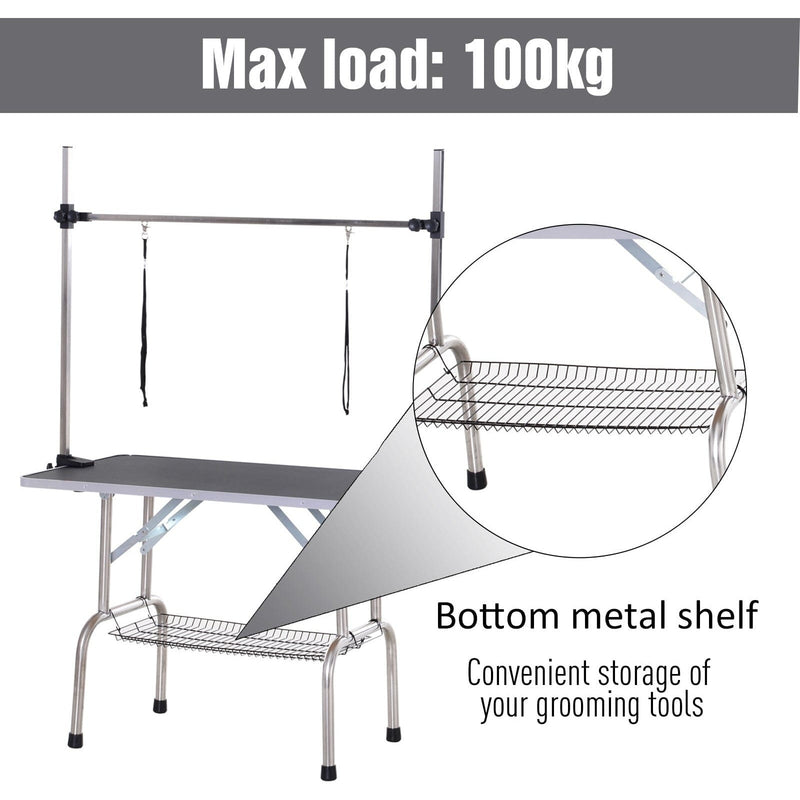 Adjustable Dog Grooming Table with Safety Slings, 107cm