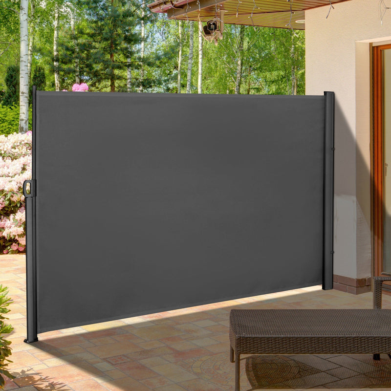 Outsunny Retractable Sun Side Awning Screen Fence Patio Garden Wall Balcony Screening Panel Outdoor Blind Privacy Divider (3x1.8M, Grey) Outsunny