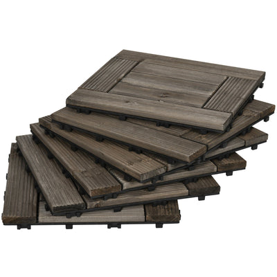 27 Pcs Solid Wood Interlocking Deck Floor Tile, Grey Outsunny