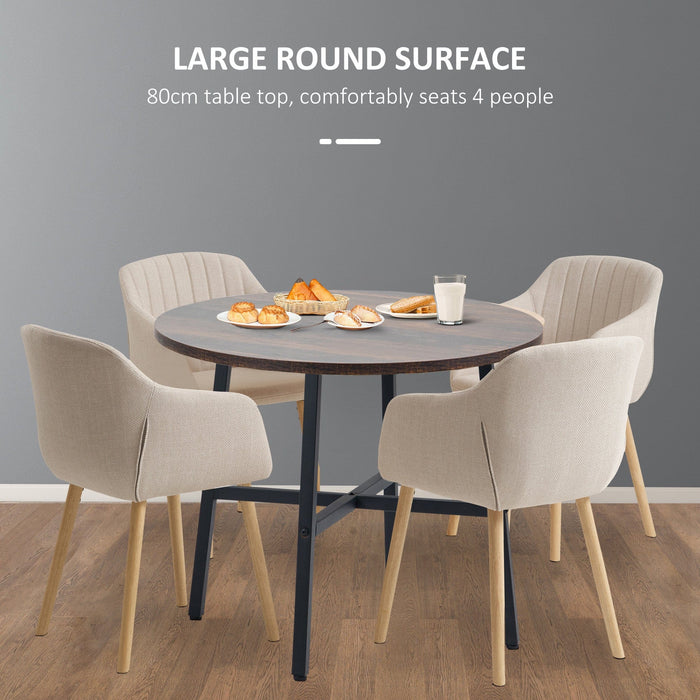 85cm Round Wooden Dining Table, Rustic Brown