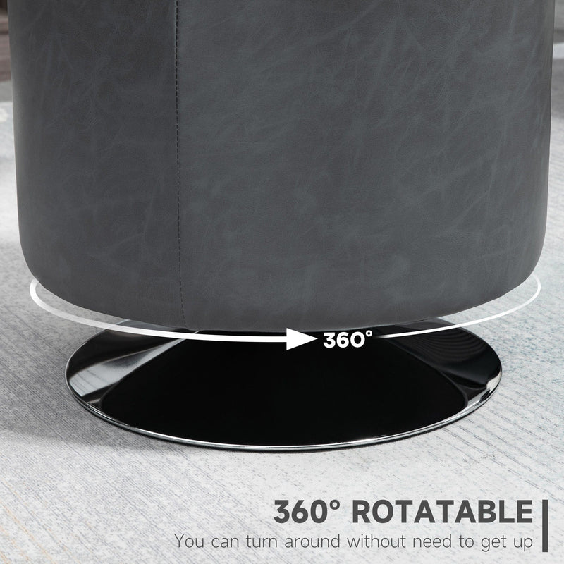 HOMCOM 360° Swivel Foot Stool Round PU Ottoman with Thick Sponge Padding and Solid Steel Base, Grey Homcom