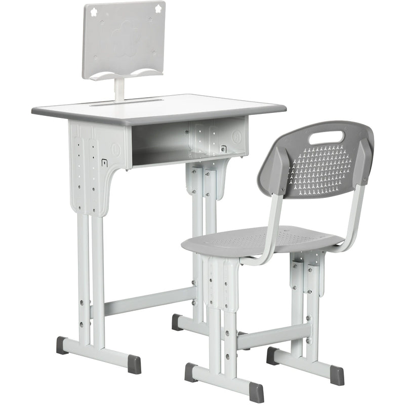 Kids Desk & Chair Set with Storage & Book Stand, Grey
