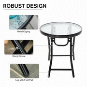Outsunny Foldable Garden Table, Round Folding Table with Glass Tabletop and Safety Buckle for Patio, Garden, Outdoor, Indoor, Black Outsunny