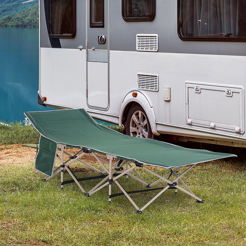 Outsunny Single Person Camping Folding Cot Outdoor Patio Portable Military Sleeping Bed Travel Guest Leisure Fishing with Carry Bag, Green Outsunny