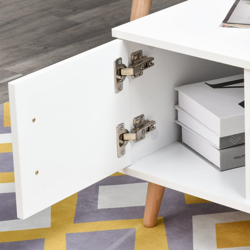Modern Coffee Table With Storage Shelf and Drawers - White