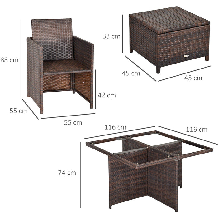 Rattan Cube Dining Set with Table, Chairs & Footrest
