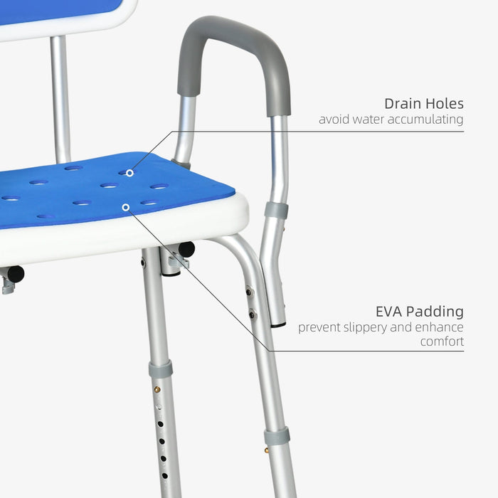 Padded Shower Chair, Height Adjustable - Blue