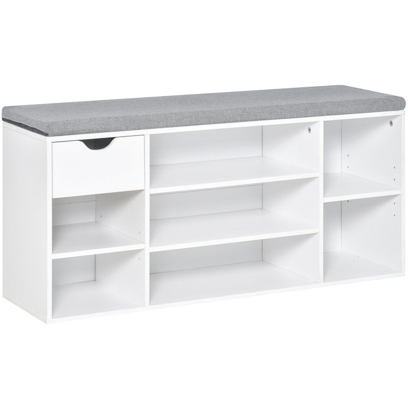 Shoe Bench With Seat, 7 Compartments,  Grey/White
