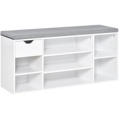 Shoe Bench With Seat, 7 Compartments,  Grey/White Homcom