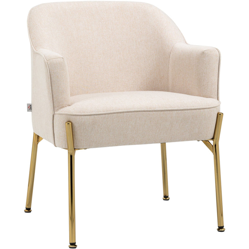 White Fabric Armchair with Gold Metal Legs