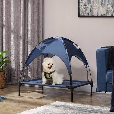 Medium Raised Dog Bed with Canopy, Blue - (76x61x73cm) Pawhut