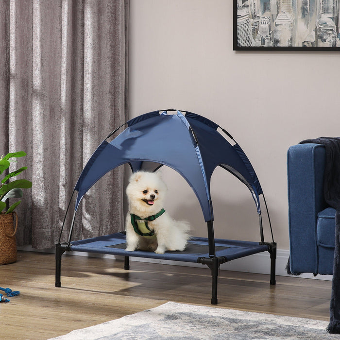 Medium Raised Dog Bed with Canopy, Blue - (76x61x73cm)