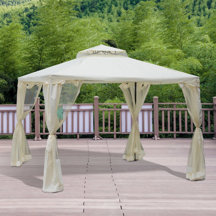 Stylish Metal Frame Gazebo With Mesh Sides, Vented Roof, 3x3