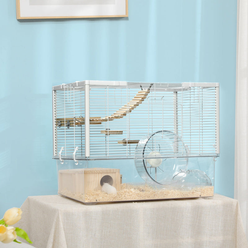 Hamster Cage with Wooden Ramp, Exercise Wheel