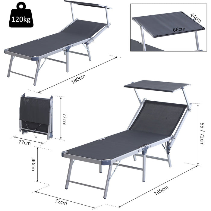 Foldable Sun Lounger With Canopy, Adjustable Back