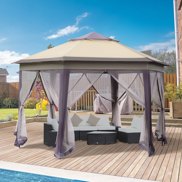 Hexagonal Pop Up Gazebo With Mesh Sides, 4x4m