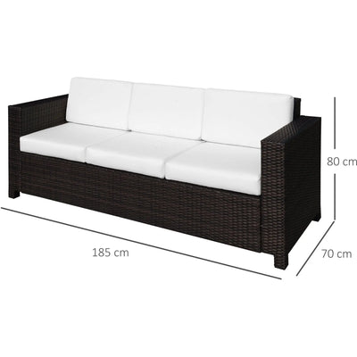 3 Seater Rattan Sofa with Cushions, Brown Outsunny