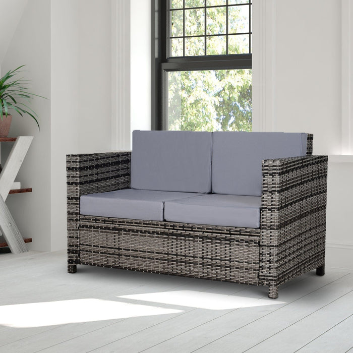 2 Seater Outdoor Rattan Sofa, Wicker Patio Loveseat, Grey