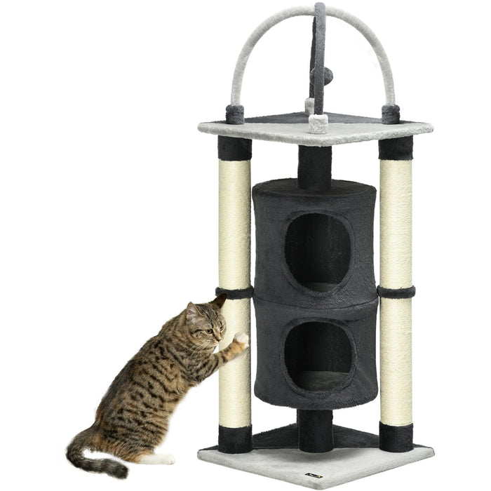 Grey Cat Tree with House & Hanging Ball