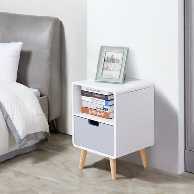 Scandinavian Style Bedside Table With Drawer Homcom