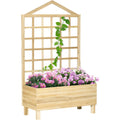 Outsunny Garden Planters with Trellis for Vine Climbing, Distressed Wooden Raised Beds, 90x43x150cm, Natural Tone Outsunny