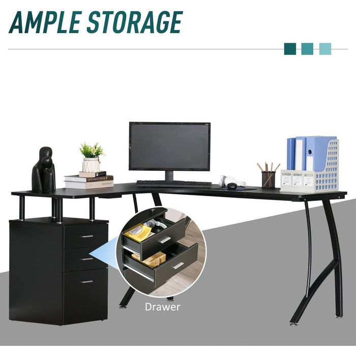 Industrial Corner Desk with Drawer, Black, Home Office