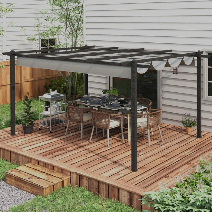 4x3m Metal Pergola with Retractable Roof, Dark Grey