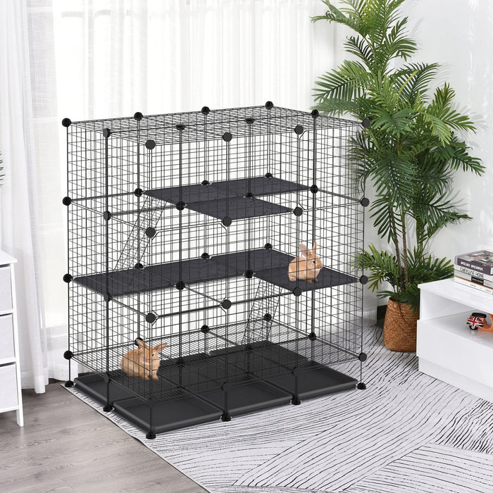 3 Level DIY Metal Pet Play Pen, 4 Doors, Black