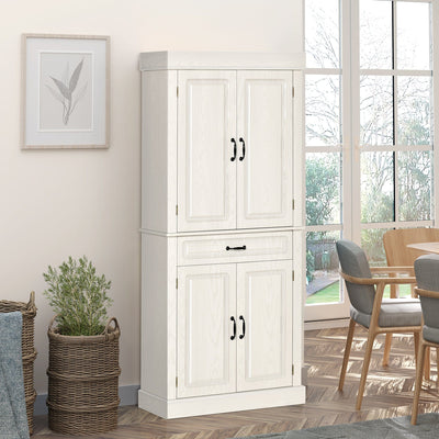 White Wood Grain Kitchen Cupboard with 4 Doors & Shelves Homcom