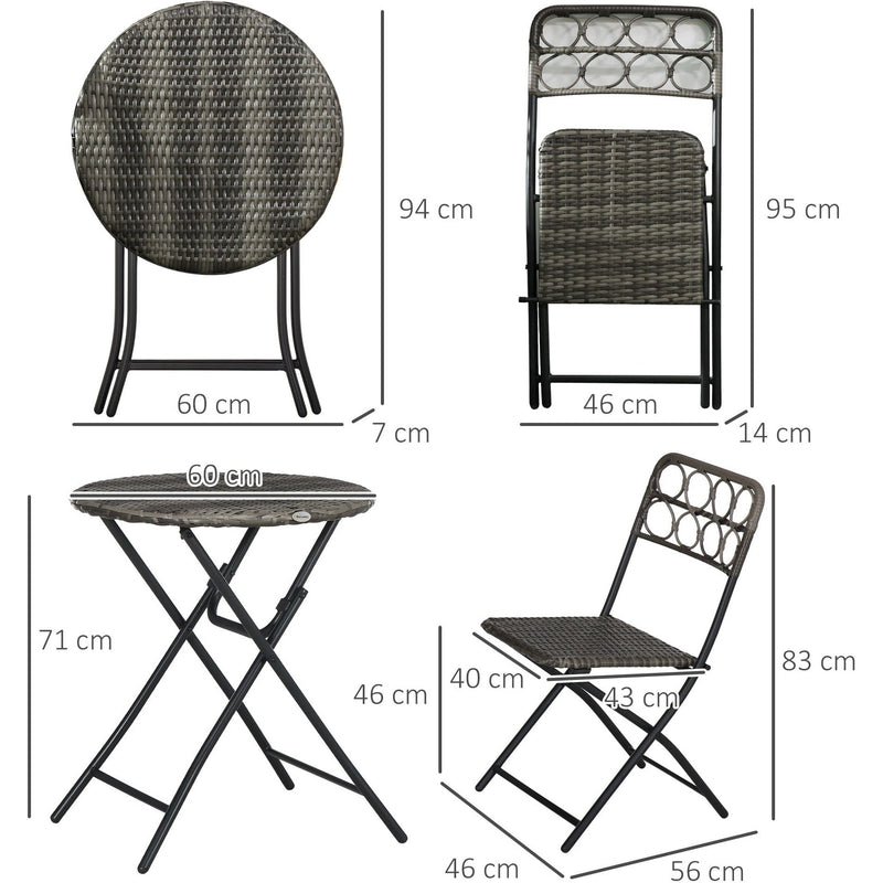 Compact 2-Seater Rattan Bistro Set - Grey
