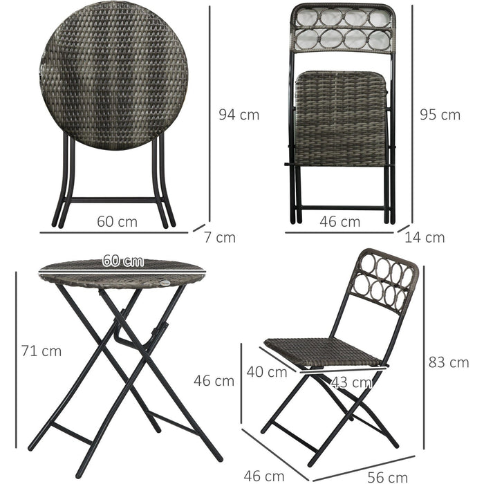 Compact 2-Seater Rattan Bistro Set - Grey