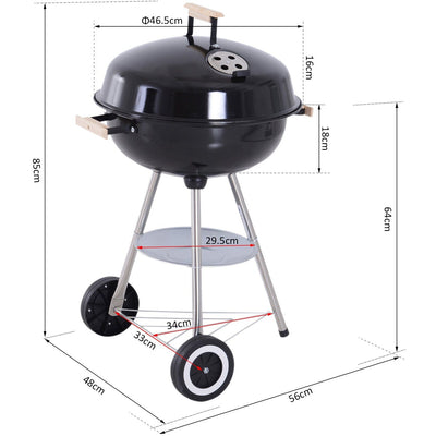 Charcoal Kettle Barbecue With Wheels Outsunny