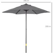 2m Outdoor Patio Parasol - Sun Shade, 6 Ribs Outsunny