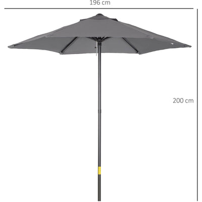 2m Outdoor Patio Parasol - Sun Shade, 6 Ribs Outsunny